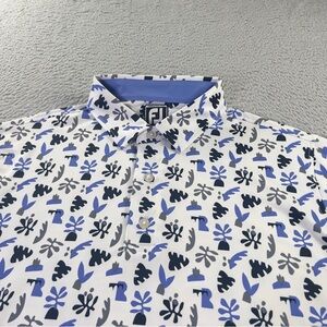 Foot Joy Polo Shirt Men Large Athletic Fit White All Over Print Performance Golf